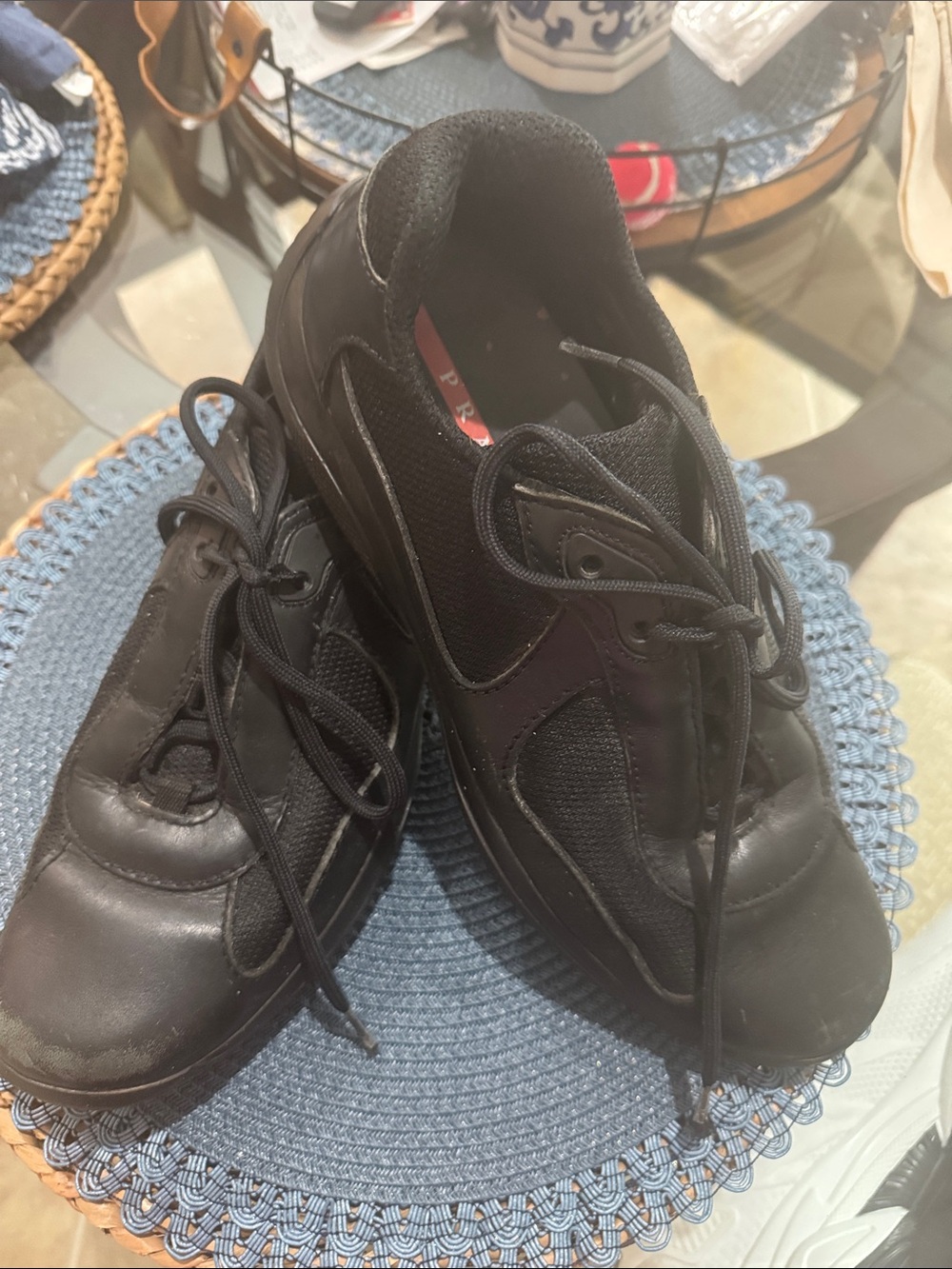 Prada Black Men's Athletic Lace-Up Sneakers with Subtle Red Insole Detail - Picture 2 of 7